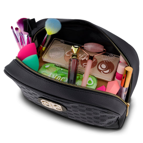 Daisy Fuentes Women's Quilted Makeup Bag - Makeup Organizer Travel Bag,  Cosmetic Bag, Toiletry Bag, Square Train Case, Cognac