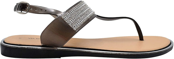 Via Rosa Womenâ€™s PCU T-Strap Thong Sandal with Rhinestones, Metallic  Chain and Adjustable Back Strap - Fashion Bling Summer Shoes