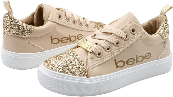 bebe Girl's Glitter Sneakers with Lace-Up and Logo, Slip-On Sparkly Fa –  Trendilize