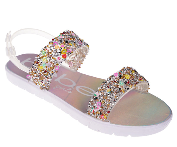 bebe Girl's Colorful & Trendy Flat Sandals with Rhinestones Hardware- Flat Sandals for Little Kid/Big Kid