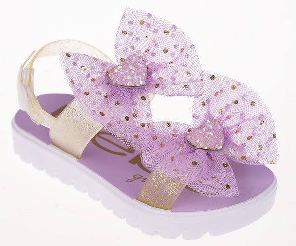 bebe Girl's Cute Flat Sandals with Heart- Shaped Rhinestone Details - Flat Sandals for Toddler