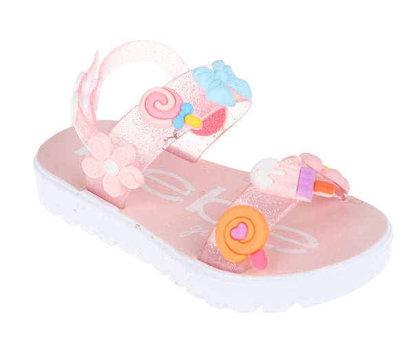bebe Girl's Colorful Flat Sandal with Flower, Glitters and Other Cute Design Details- Flat Sandals for Toddler