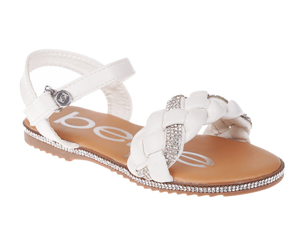 bebe Girl's Trendy Braided Flat Sandals with Silver Rhinestone Details - Flat Sandals for Little Kid/Big Kid