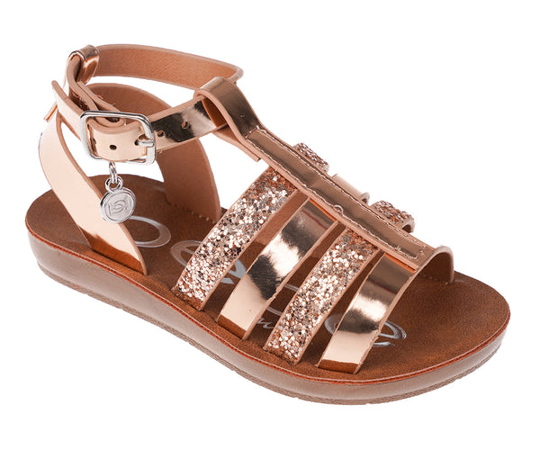 bebe Girl's Shiny Gladiator Flat Sandals with Glittery Strap Design - Flat Sandals for Toddler