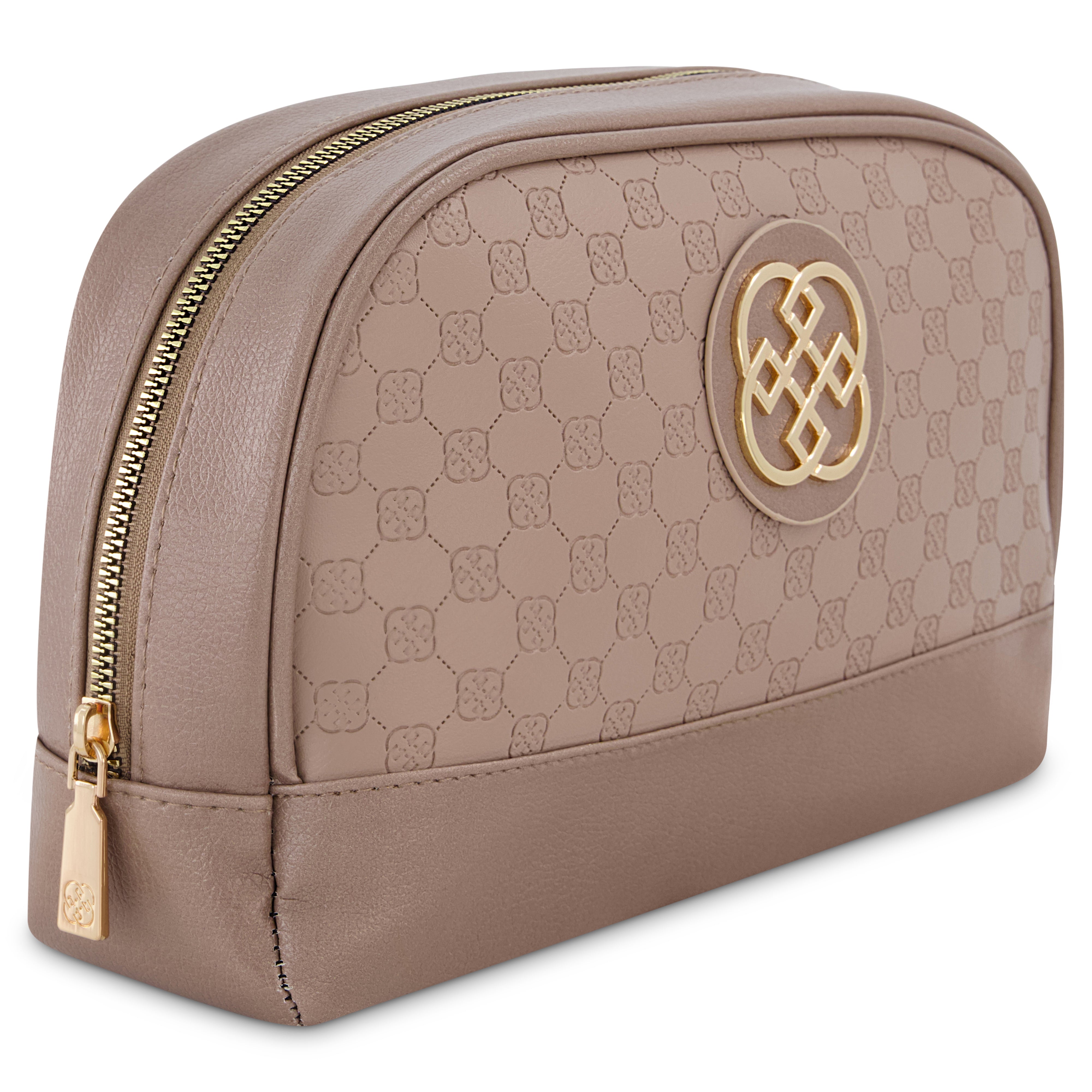 Daisy Fuentes Women's Large Dome Flat Makeup Bag Pouch- Makeup Organizer Travel  Bag, Cosmetic Bag, Toiletry Bag, Taupe : Target