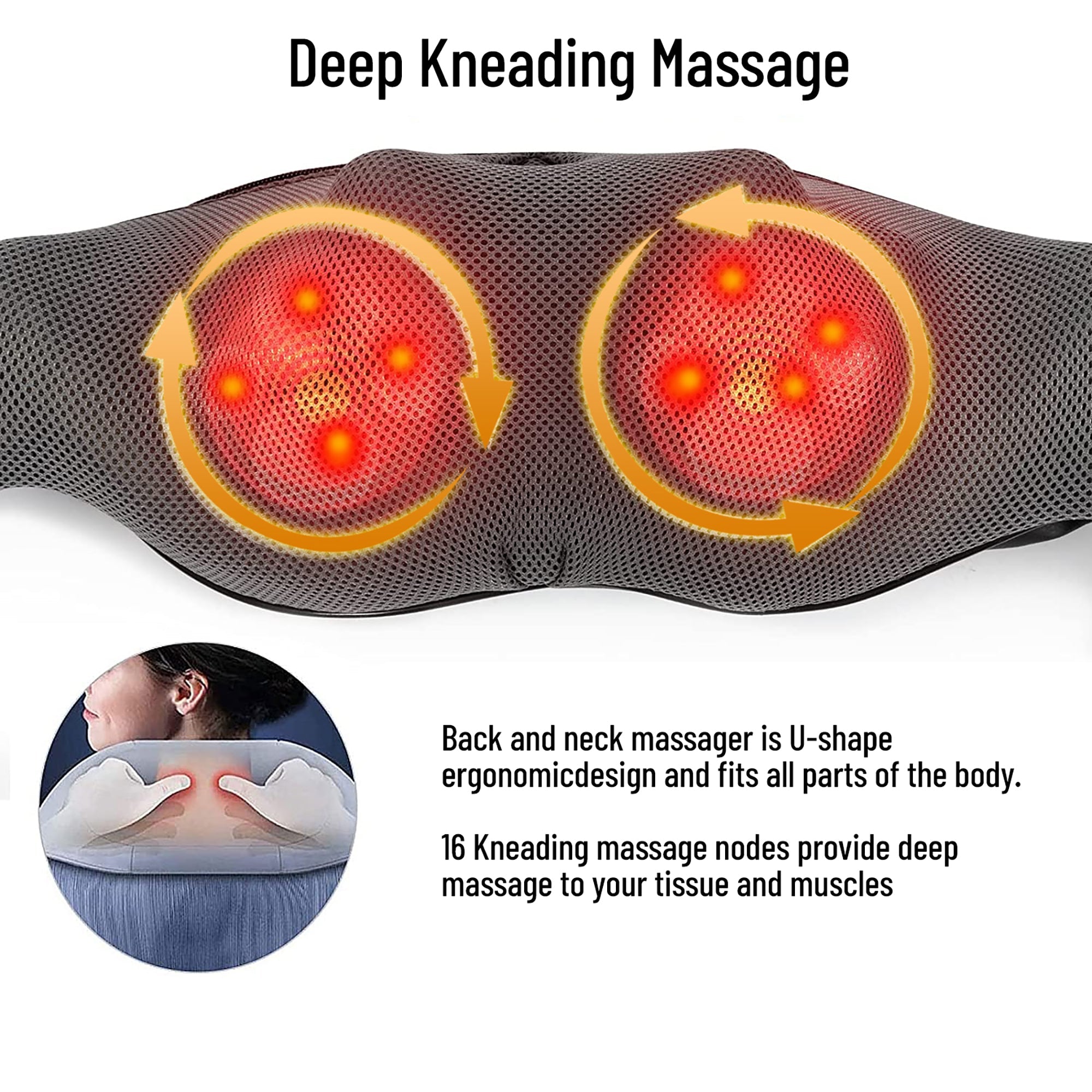 Trakk Shoulder with Infused Therapy Salt Soft Shiatsu Neck and Back Massager  with Soothing Heat, Electric Deep Tissue 3D Kneading Massage Pillow for S