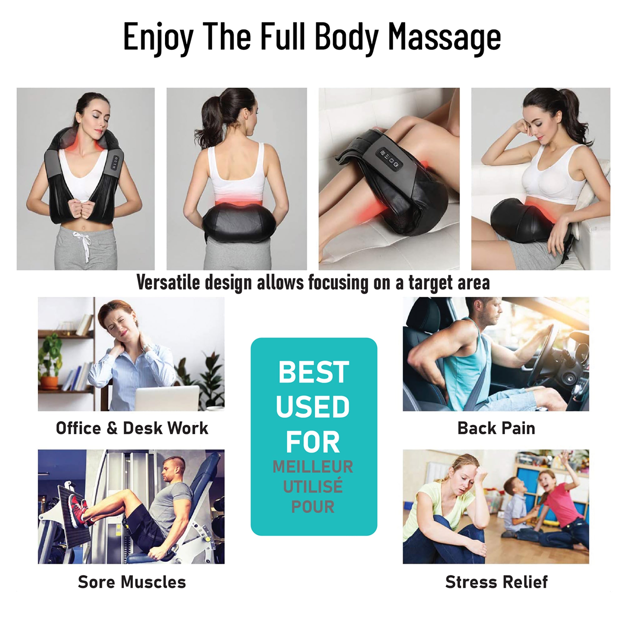 Shiatsu Neck and Back Massager with Soothing Heat - Adjustable Intensity -  Full