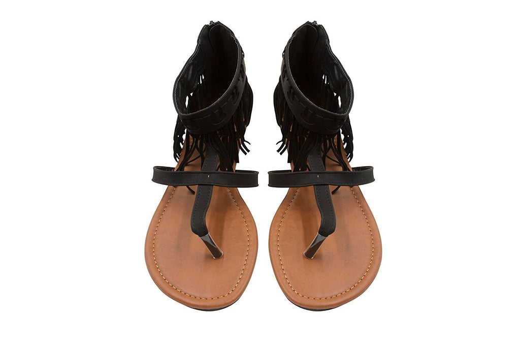 Sara Z Ladies Fringe Thong Sandal with Back Zipper