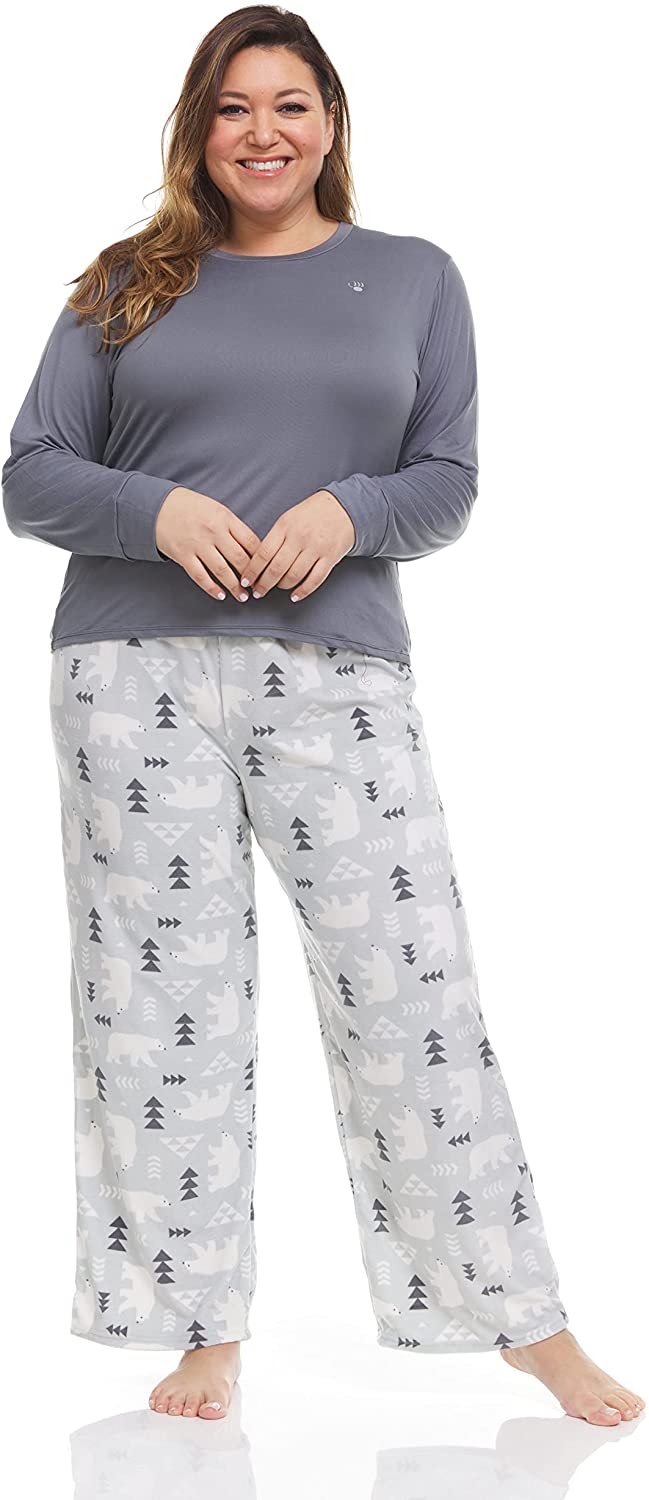 Women's Long Sleeve Shirt Pants Set Cute Fuzzy Fleece Pajama Set 2