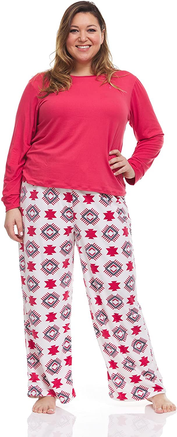 Women's Cozy and Soft Long Sleeve Top with Pants, 2-Piece Pajama Set F –  Trendilize